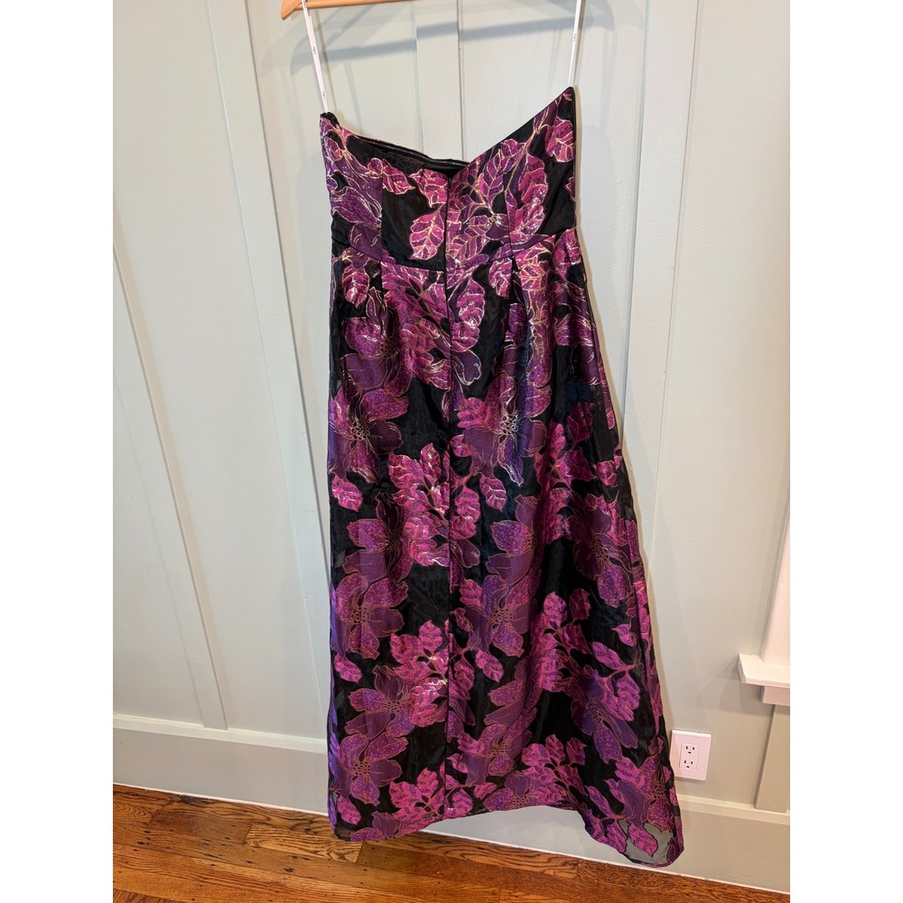 Lulus Black Purple Floral Jacquard Strapless Maxi Dress Formal Gown Large NWT - Picture 6 of 7